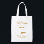 Virgin Islands Wedding Welcome Bag, Gold Tote Bag<br><div class="desc">Wedding weekend welcome gift bag for out of town guests to your wedding,  featuring image of the Virgin Islands,  with heart you may place at the precise location. Fill tote with your favourite treats goodies to welcome your guests.</div>