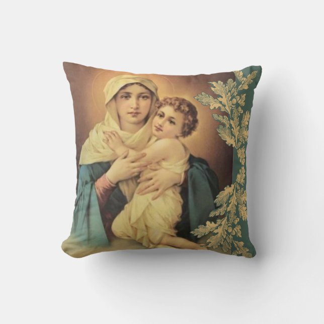 Virgin Madonna Mary with Baby Jesus Throw Pillow (Front)
