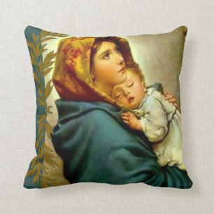Virgin Madonna Mary with Baby Jesus Throw Pillow