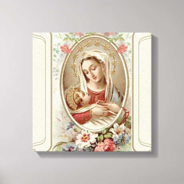 Virgin Madonna Mary with Christ Child Jesus Roses Canvas Print (Front)