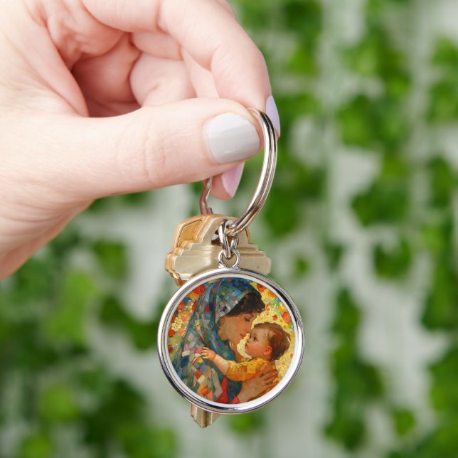 Virgin Mary and Baby Jesus Impressionism Keychain (Hand)
