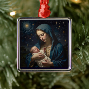 Virgin Mary and Baby Jesus Nativity Metal Ornament