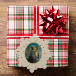 Virgin Mary and Baby Jesus on Starry Background Ornament Card