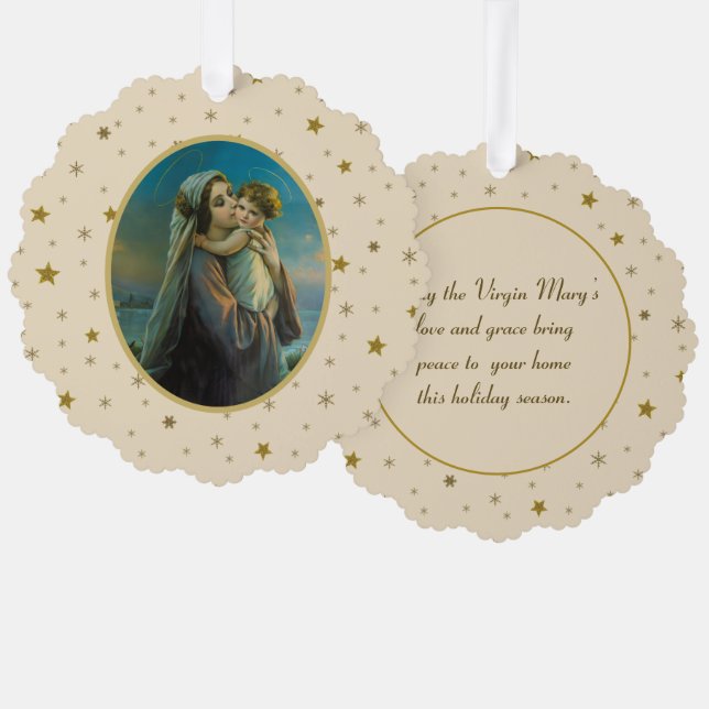 Virgin Mary and Baby Jesus on Starry Background Ornament Card (Front/Back)