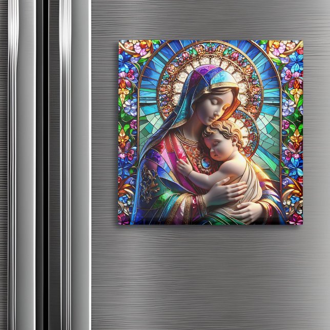 Virgin Mary and Baby Jesus Stained Glass Magnet (Creator Uploaded)