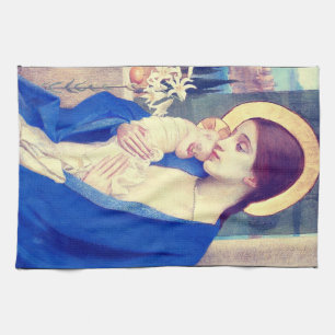 Virgin Mary and Child by Marianne Stokes Kitchen Towel