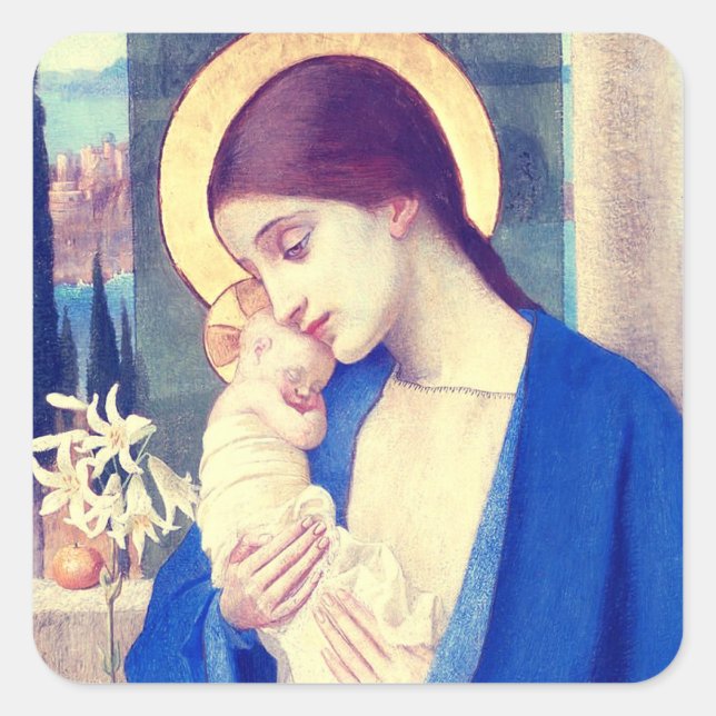 Virgin Mary and Child by Marianne Stokes Square Sticker (Front)