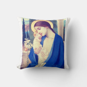 Virgin Mary and Child by Marianne Stokes Throw Pillow