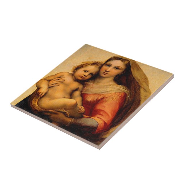 Virgin Mary and Child by Rafael Santi Catholic Art Tile (Side)