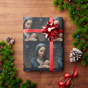 Virgin Mary and Child Jesus Christian Vintage  Wrapping Paper