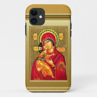 Virgin Mary and child Jesus in red clothes