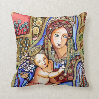 Virgin Mary and Jesus Child Throw Pillow