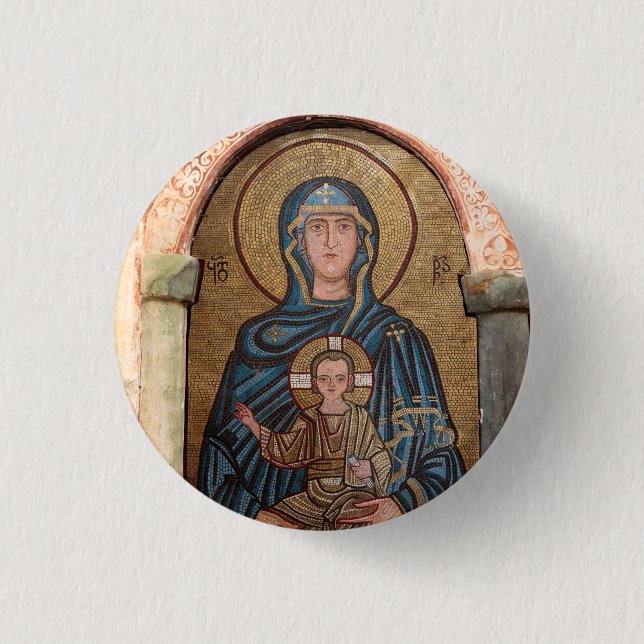 Virgin Mary And Jesus Mosaic 1 Inch Round Button (Front)