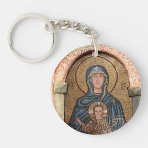 Virgin Mary And Jesus Mosaic Keychain