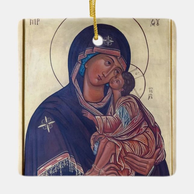 Virgin Mary and the Christ Child Icon Ceramic Ornament (Front)