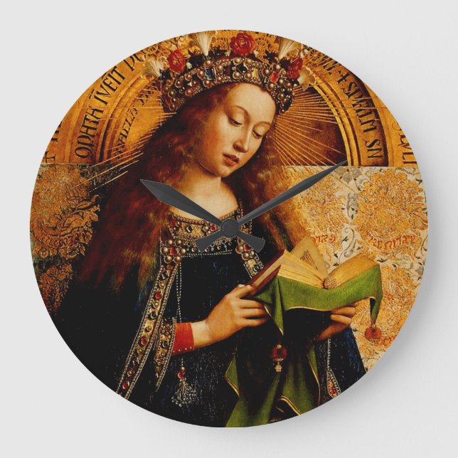 Virgin Mary by Jan van Eyck Large Clock (Front)