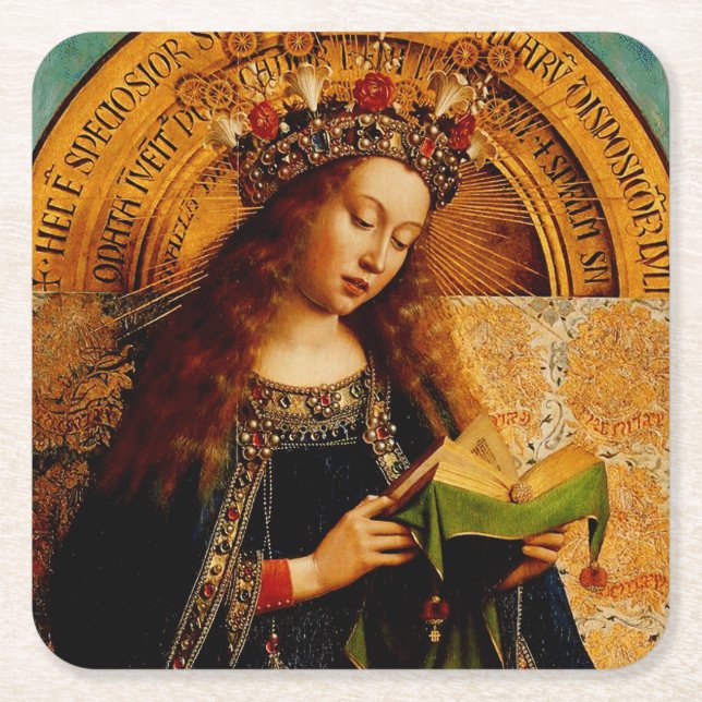 Virgin Mary by Jan van Eyck Square Paper Coaster (Front)