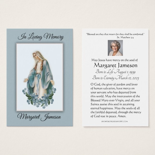 Virgin Mary Catholic Funeral Memorial Holy Card - (Front & Back)