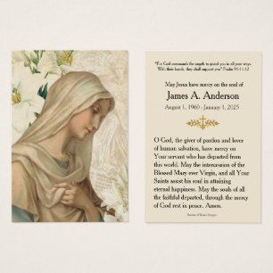 Virgin Mary Catholic Funeral Memorial Holy Card -