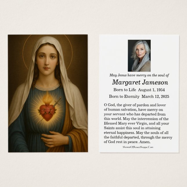 Virgin Mary Catholic Funeral Memorial Holy Card - (Devant & derrière)