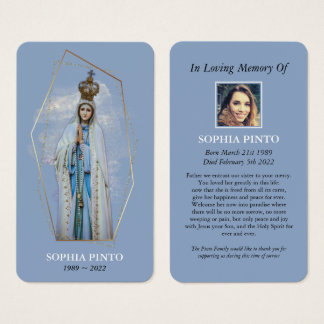 Virgin Mary Catholic Funeral Memorial Prayer Card