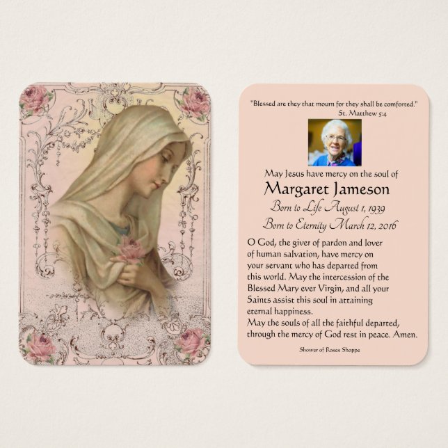 Virgin Mary Catholic Funeral Prayer Holy Card (Front & Back)