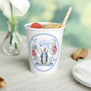 Virgin Mary Catholic Religious Mother Mary Floral Paper Cups