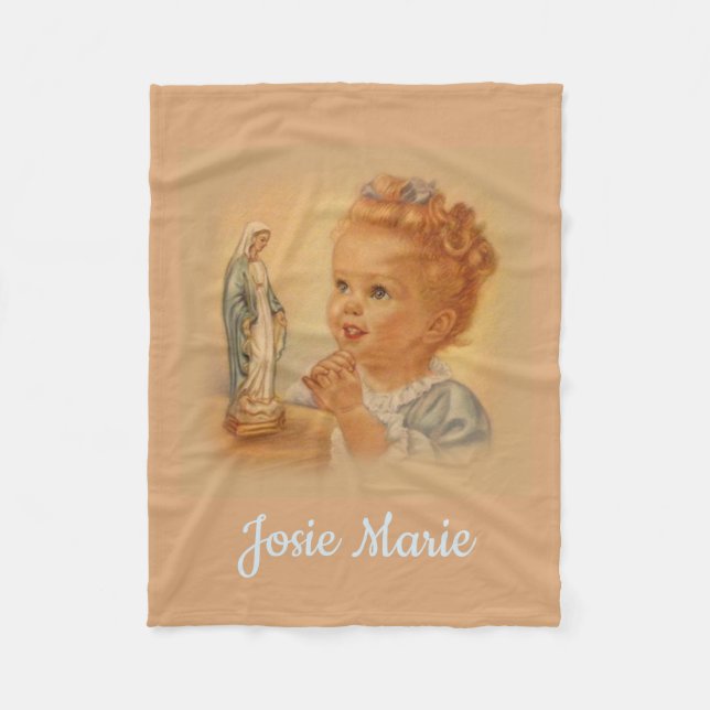 Virgin Mary Catholic Vintage Girl Fleece Blanket (Front)