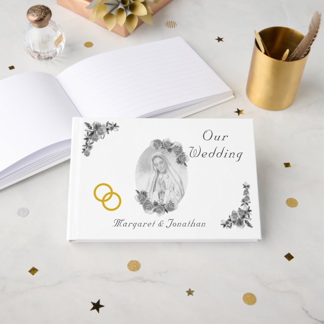 Virgin Mary Catholic Wedding Guest Book (Front Open)