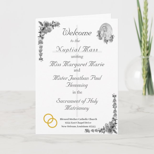 Virgin Mary Catholic Wedding Program (Front)
