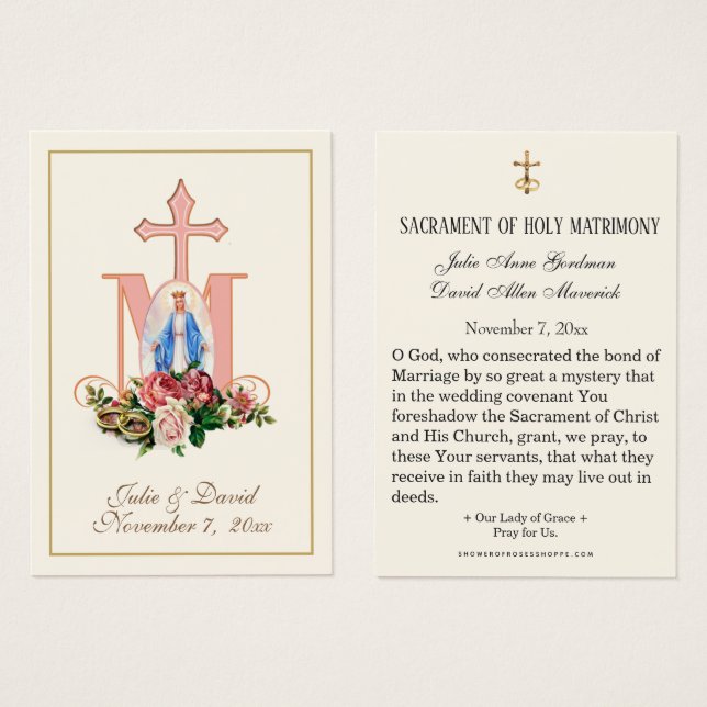 Virgin Mary Elegant Prayer Wedding Favour Card  (Front & Back)