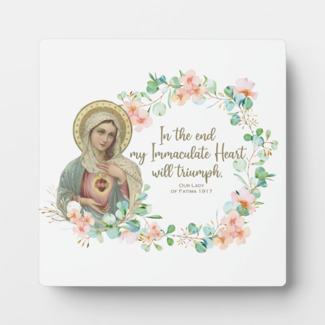 Virgin Mary Fatima Catholic Religious  Floral Plaque (Front)