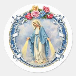 Virgin Mary Floral Religious Vintage Catholic Classic Round Sticker
