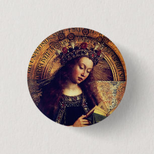 Virgin Mary - Ghent Altarpiece by Jan van Eyck 1 Inch Round Button