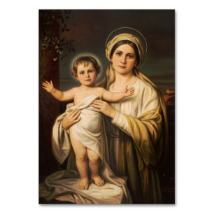 Virgin Mary holding baby Jesus Table Number