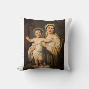 Virgin Mary holding baby Jesus Throw Pillow