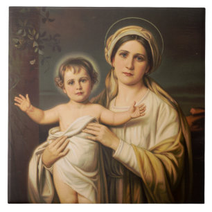 Virgin Mary holding baby Jesus Tile