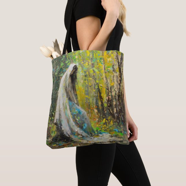 Virgin Mary in Forest Impressionism Tote Bag (Close Up)