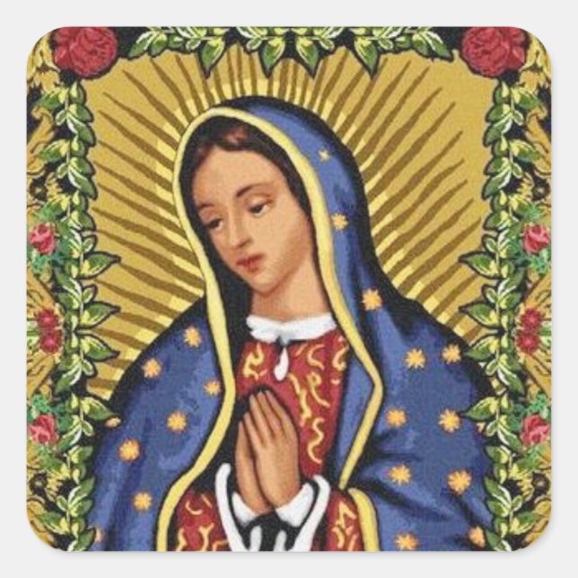 Virgin Mary in Prayer Folk Art Envelope Square Sticker (Front)