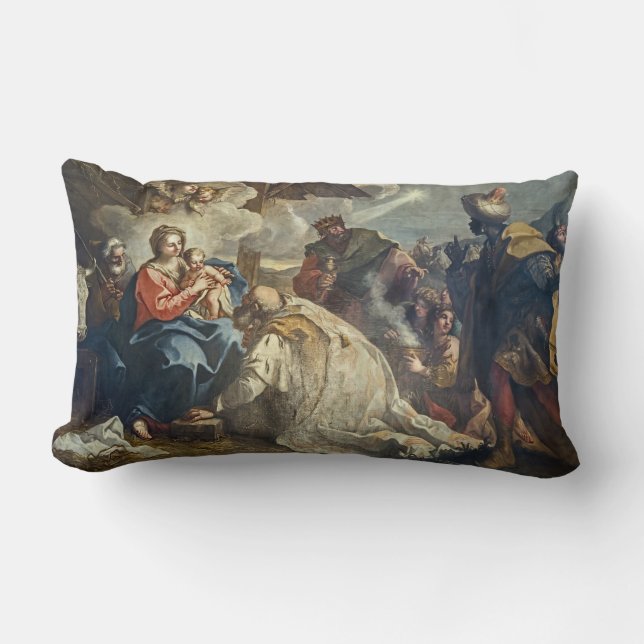 Virgin Mary Jesus Adoration of Magi Lumbar Pillow (Front)