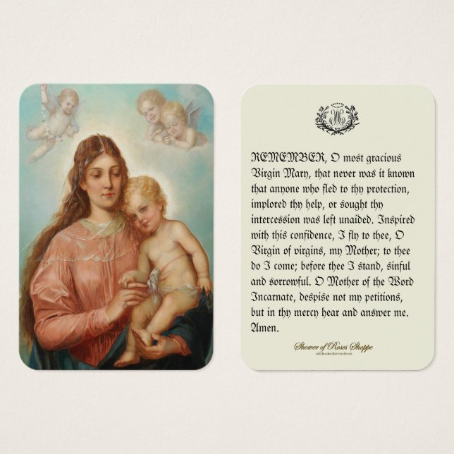 Virgin Mary Jesus Angels Memorare Prayer (Front & Back)