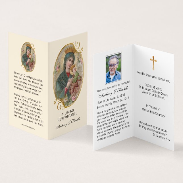 Virgin Mary Jesus Catholic Funeral Holy Card (Inside and Outside)