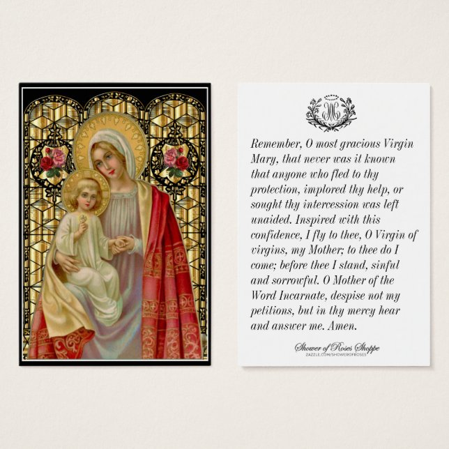 Virgin Mary Jesus Catholic Memorare Prayer Holy (Front & Back)
