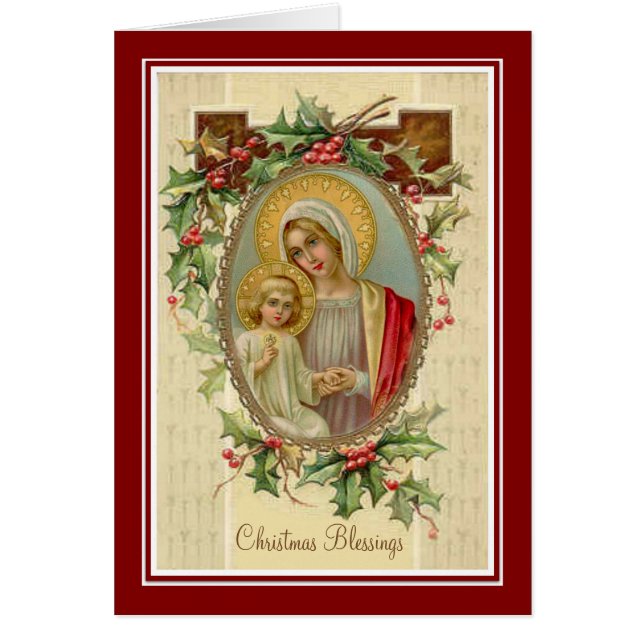 Virgin Mary &  Jesus Christmas Holly Berries & Ivy (Front)