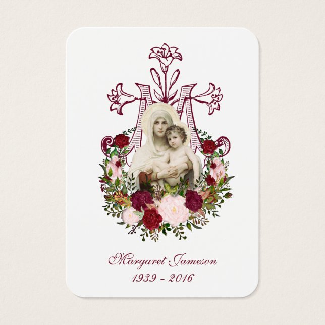 Virgin Mary Jesus Funeral Memorial Holy Card - (Front)