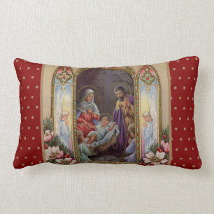 Virgin Mary Jesus Nativity Christmas Vintage Lumbar Pillow