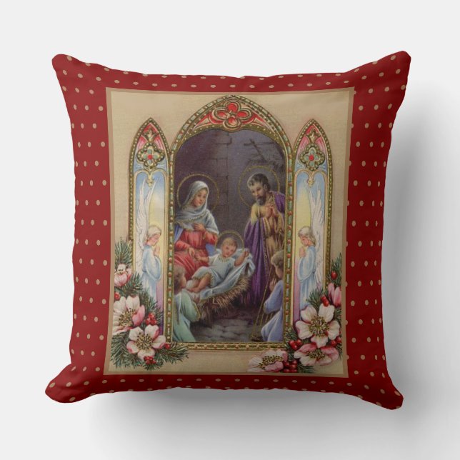 Virgin Mary Jesus Nativity Christmas Vintage Throw Pillow (Front)