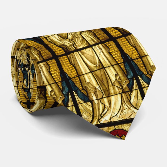 Virgin Mary Jesus  Religious Stained Glass Tie (Rolled)