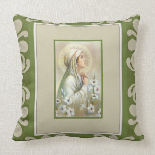 Virgin Mary Lady Mental Peace Lilies Green Decor Throw Pillow