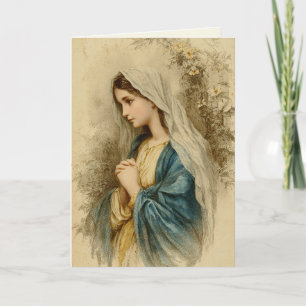 Virgin Mary Lilies Religious Vintage Scripture Card